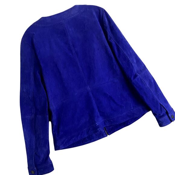 Liz Claiborne New York Suede Leather Jacket Womens L Royal Blue Fade Boho Chic - Picture 5 of 12